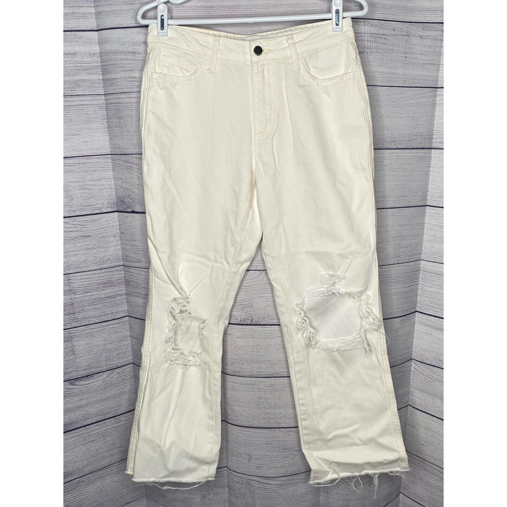 Flying Monkey jeans women's size 26 white distressed wide leg cropped NWOT